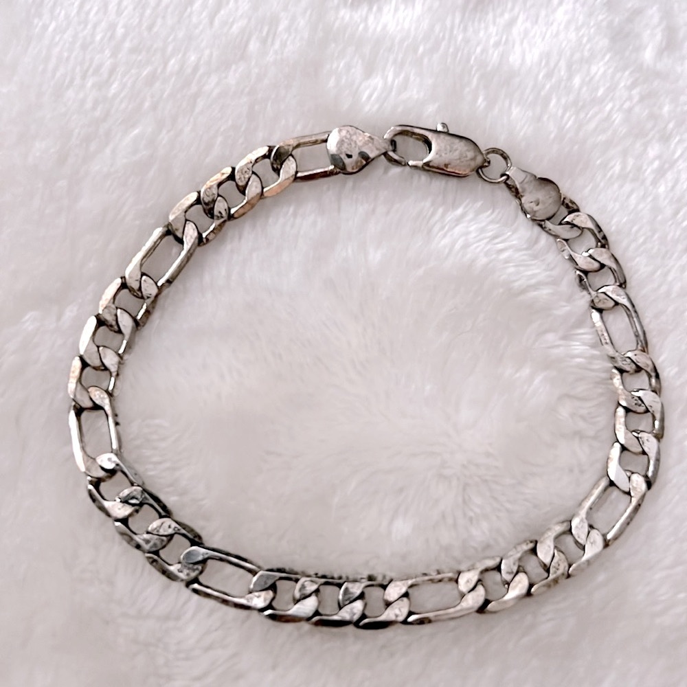 🩶 VINTAGE 7-3/4” SILVER PLATED LOBSTER CLAW CLASP LINK BRACELET Unisex OS - Picture 3 of 6